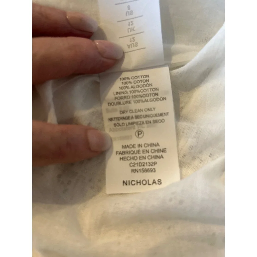 Nicholas‎ Danni Dress White Featherington Eyelet Puff Sleeve Mini Dress Size 8